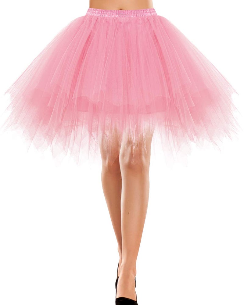Bbonlinedress Pink Tutu for Women Adult Mini Puffy Tulle Skirt for Valentine's Day Bachelorette Party Bridal Shower Birthday Ballet Dance Skirts Princess Party Outfit Pink M - Image 1